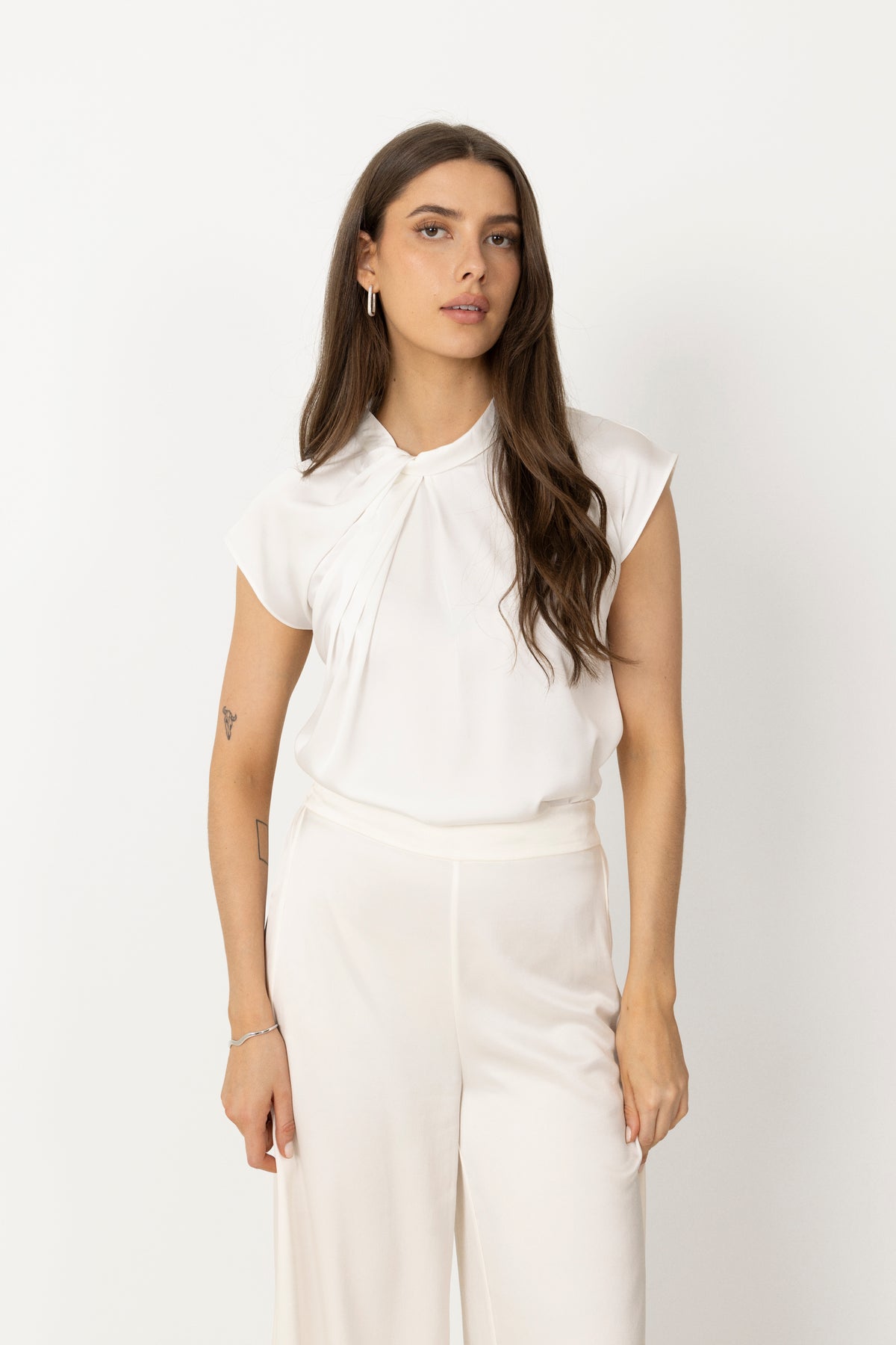 Fleur Drapy Satin Blouse - Off White