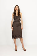 Stina Satin Lace Singlet - Dark Brown