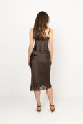 Stina Satin Lace Singlet - Dark Brown