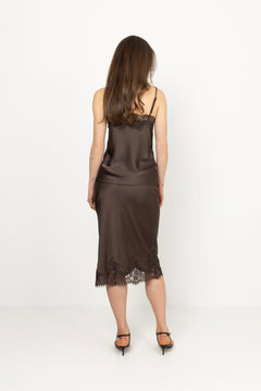 Stina Satin Lace Singlet - Dark Brown