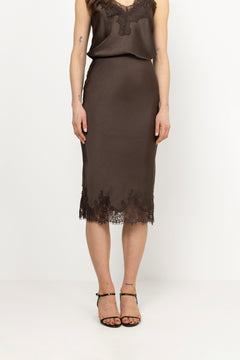 Stinalill Satin Lace Skirt - Dark Brown