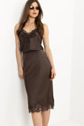 Stinalill Satin Lace Skirt - Dark Brown