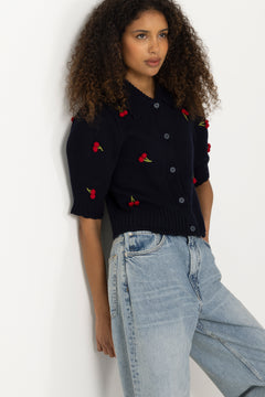 Bobble Knit Polo Cardigan - Cherries Bobble