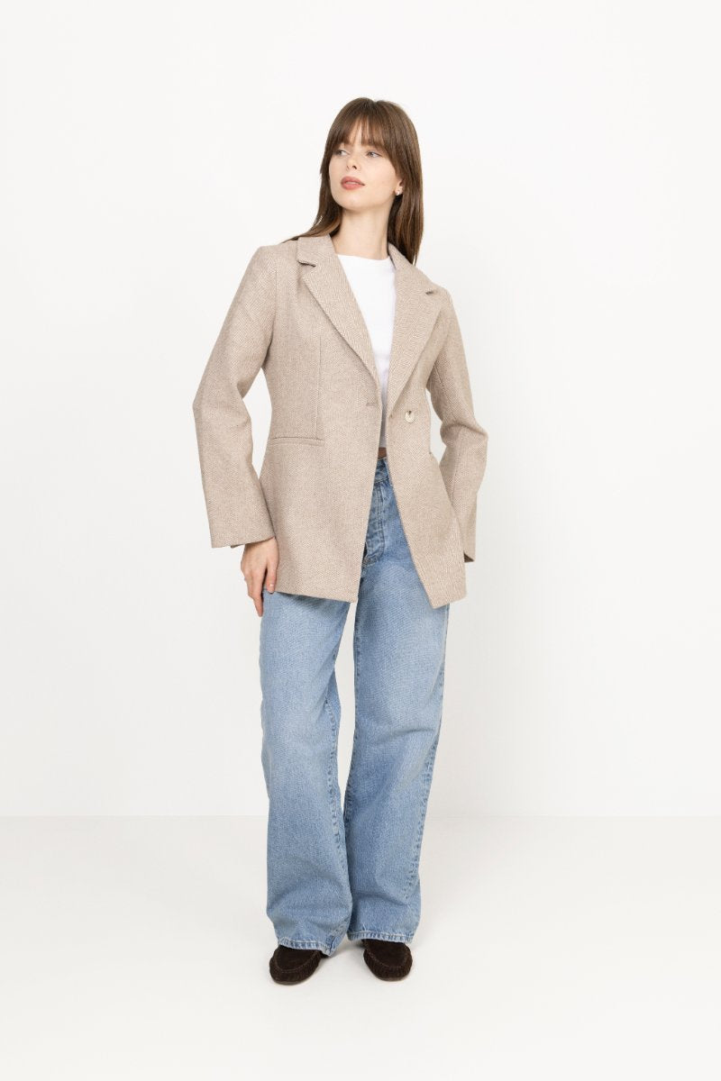 Bowie Herringbone S Blazer - Sand