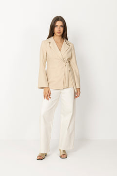 Carmia Melange Tie Blazer - Beige Melange