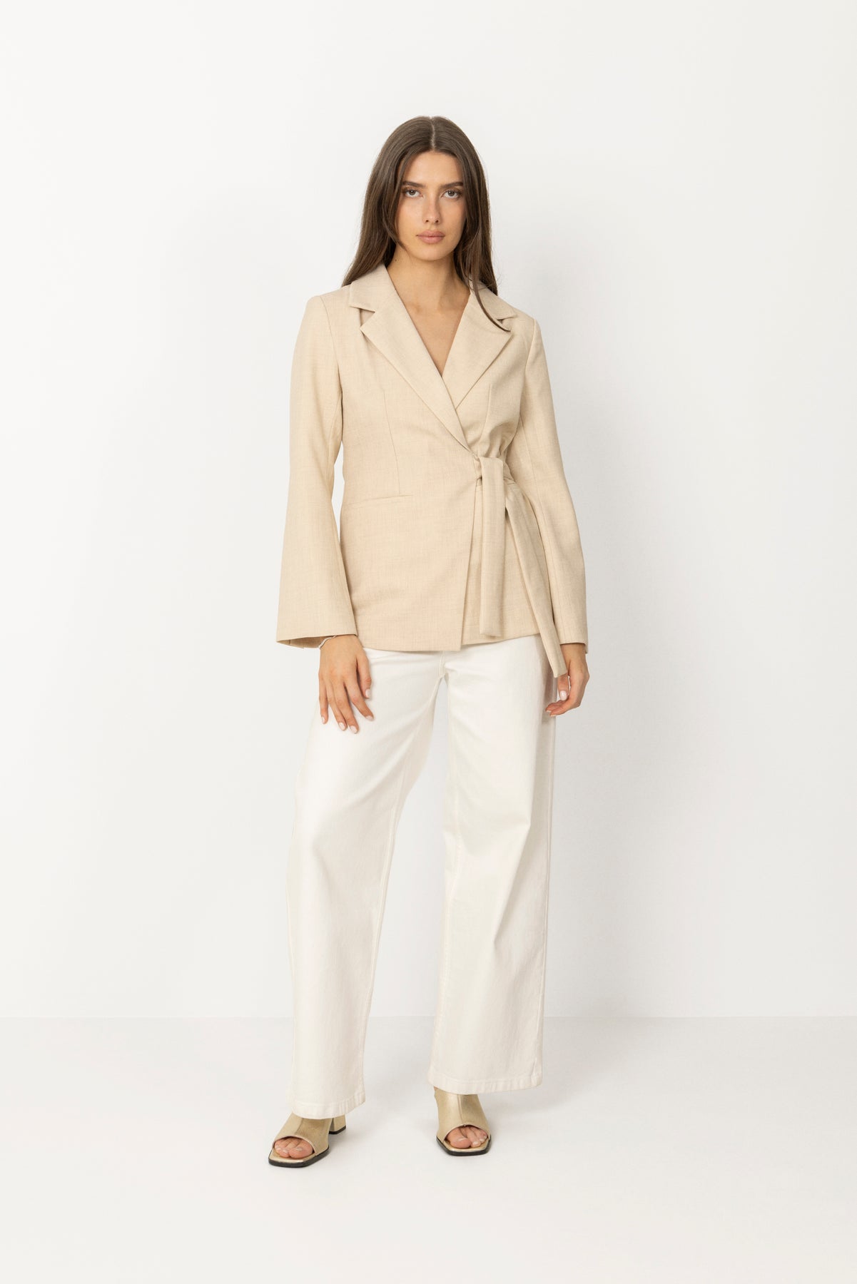Carmia Melange Tie Blazer - Beige Melange