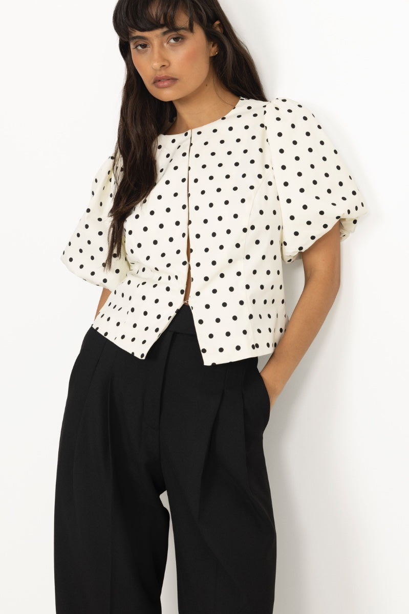 Anela Dot Blouse - White