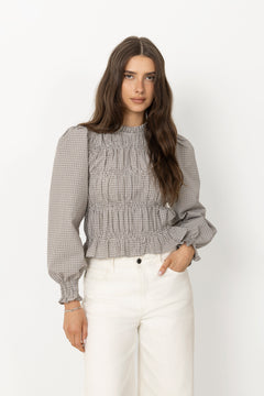 Marcia Check Blouse - Dusty Brown