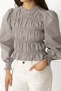 Marcia Check Blouse - Dusty Brown