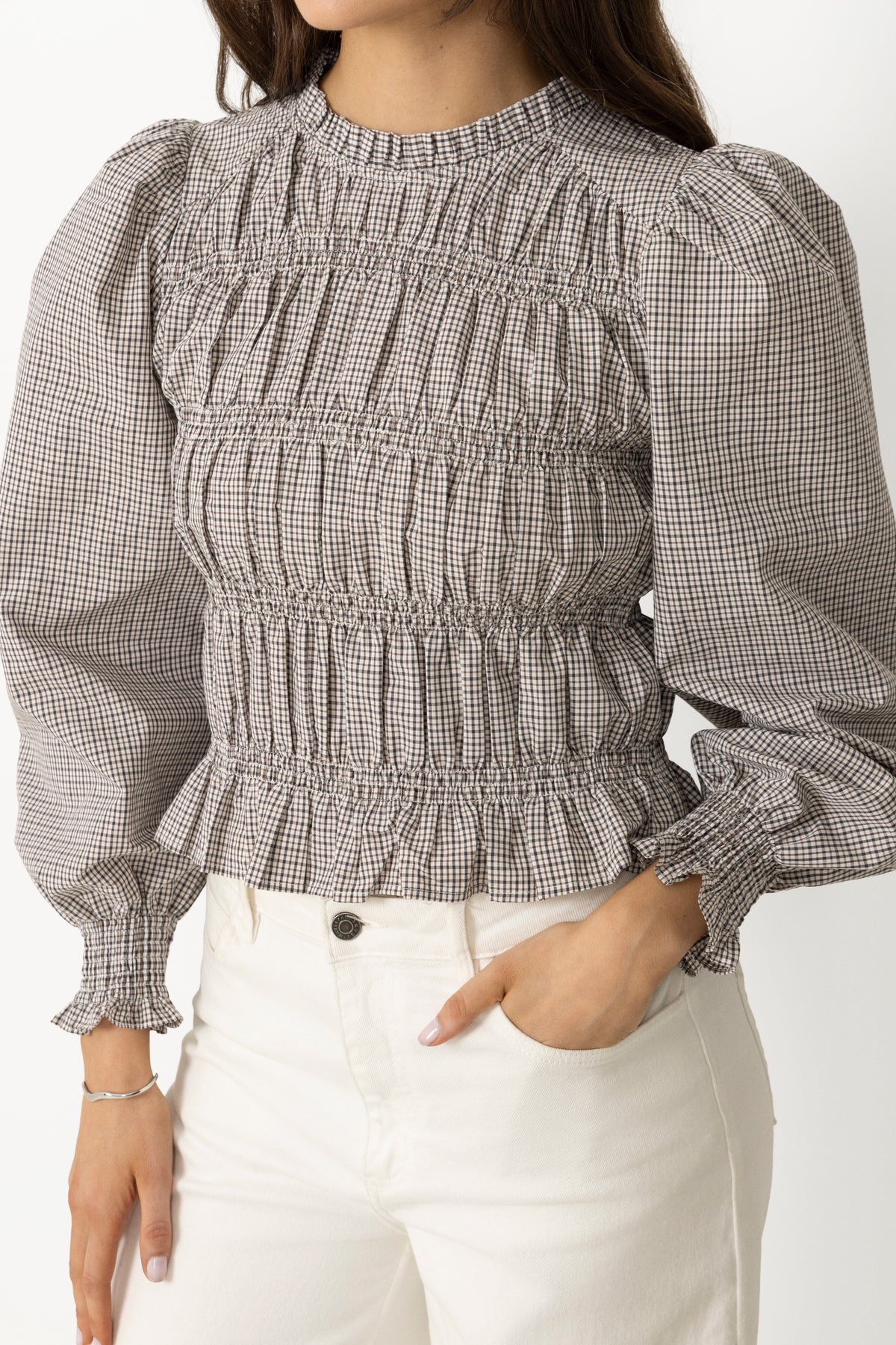 Marcia Check Blouse - Dusty Brown