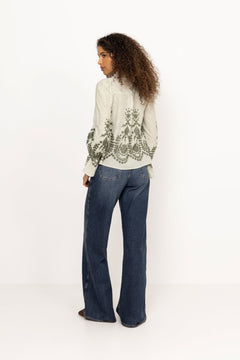 Amara Stripe Emb Blouse - Dusty Green