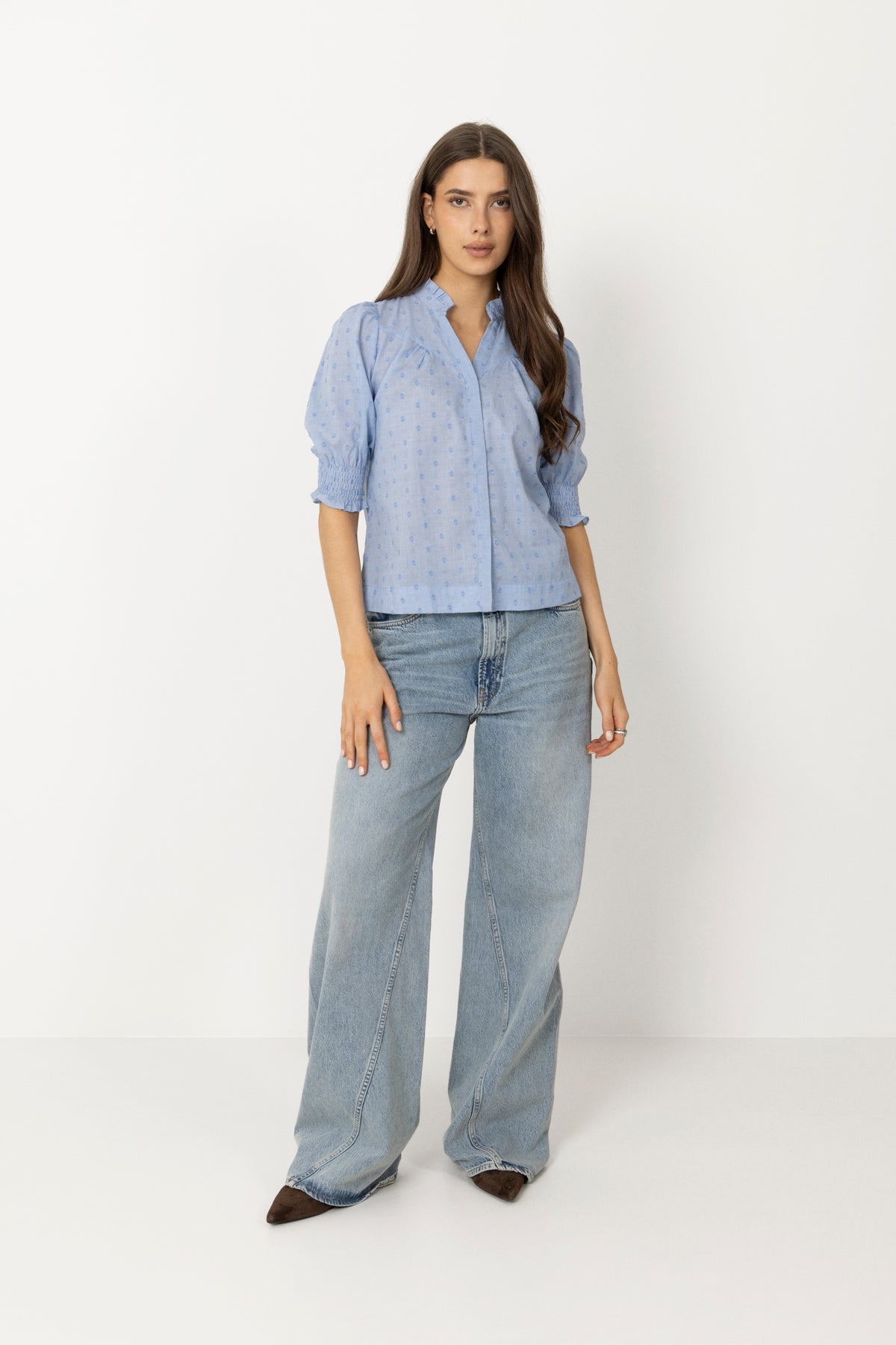 Diana Dobby S Blouse - Light Blue