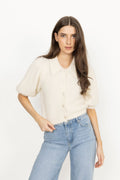 Hairy Knit Puffed Jacket - Off White