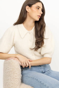 Hairy Knit Puffed Jacket - Off White
