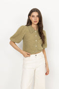 Hairy Knit Puffed Jacket - Green