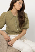 Hairy Knit Puffed Jacket - Green