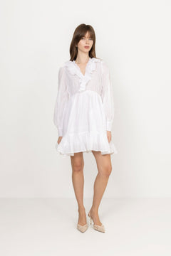 Cotton Slub V-Neck Dress - White