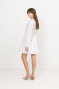 Cotton Slub V-Neck Dress - White