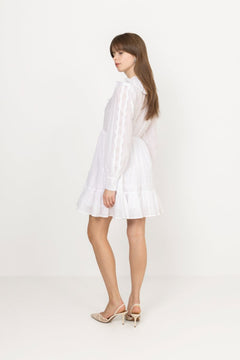 Cotton Slub V-Neck Dress - White