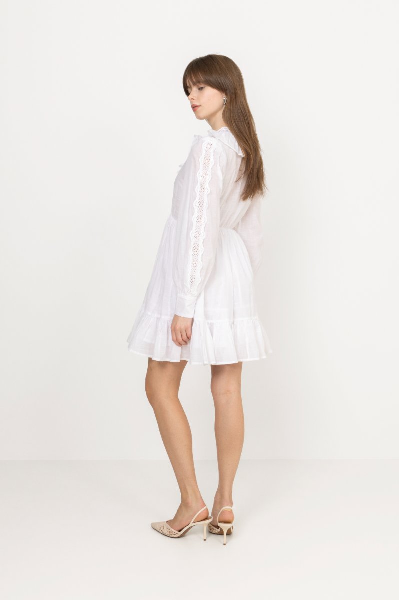Cotton Slub V-Neck Dress - White
