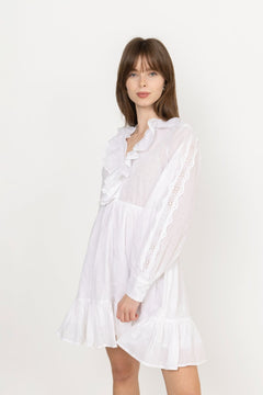 Cotton Slub V-Neck Dress - White