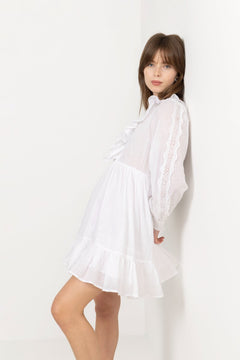 Cotton Slub V-Neck Dress - White