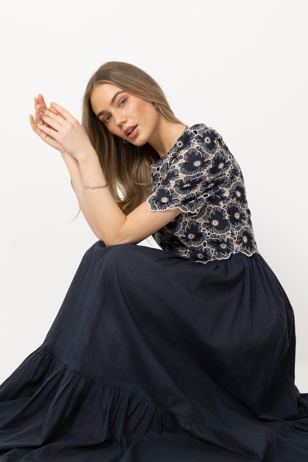 Broderie Anglaise Maxi Dress - Marine