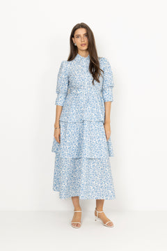 Poplin Flounce Dress - Azure Meadow