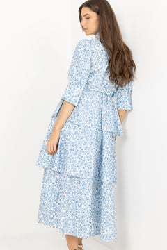 Poplin Flounce Dress - Azure Meadow