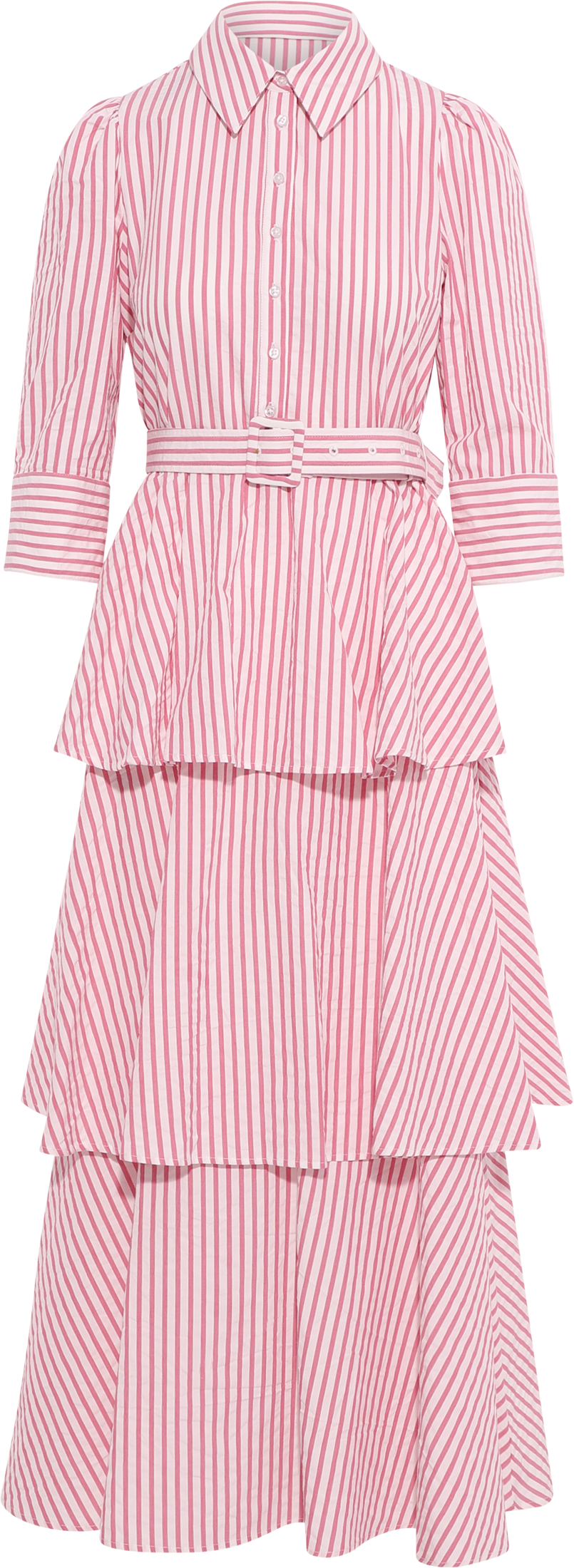 Seersucker Flounce Dress - Pink Stripe