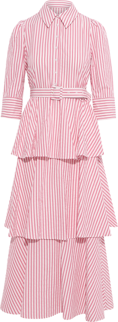Seersucker Flounce Dress - Pink Stripe