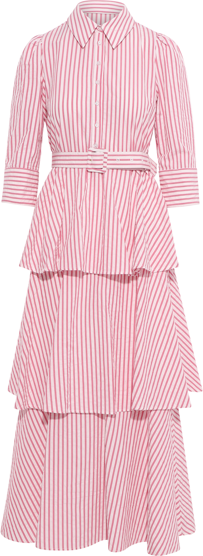 Seersucker Flounce Dress - Pink Stripe