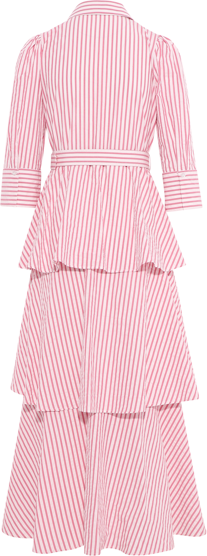 Seersucker Flounce Dress - Pink Stripe
