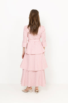 Seersucker Flounce Dress - Pink Stripe