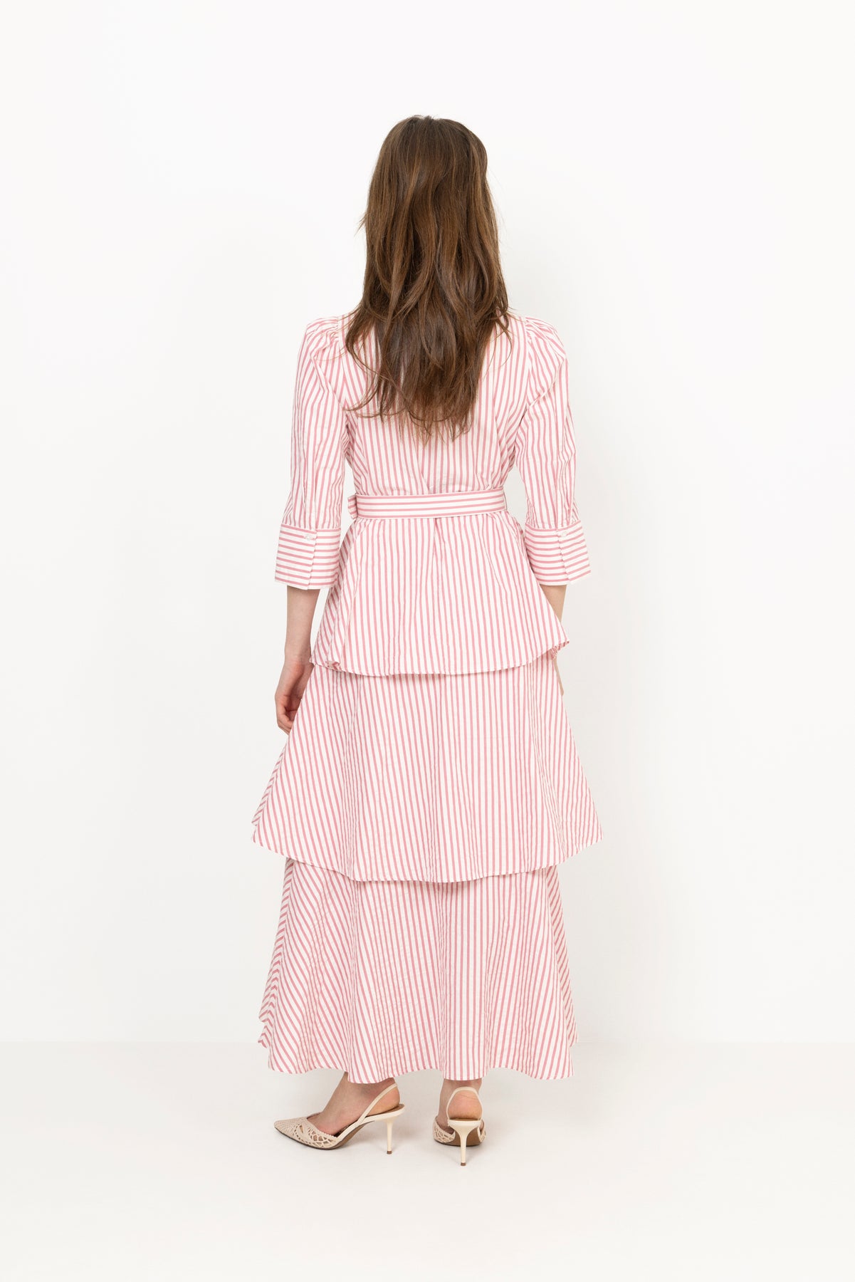 Seersucker Flounce Dress - Pink Stripe