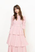Seersucker Flounce Dress - Pink Stripe