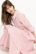Seersucker Flounce Dress - Pink Stripe