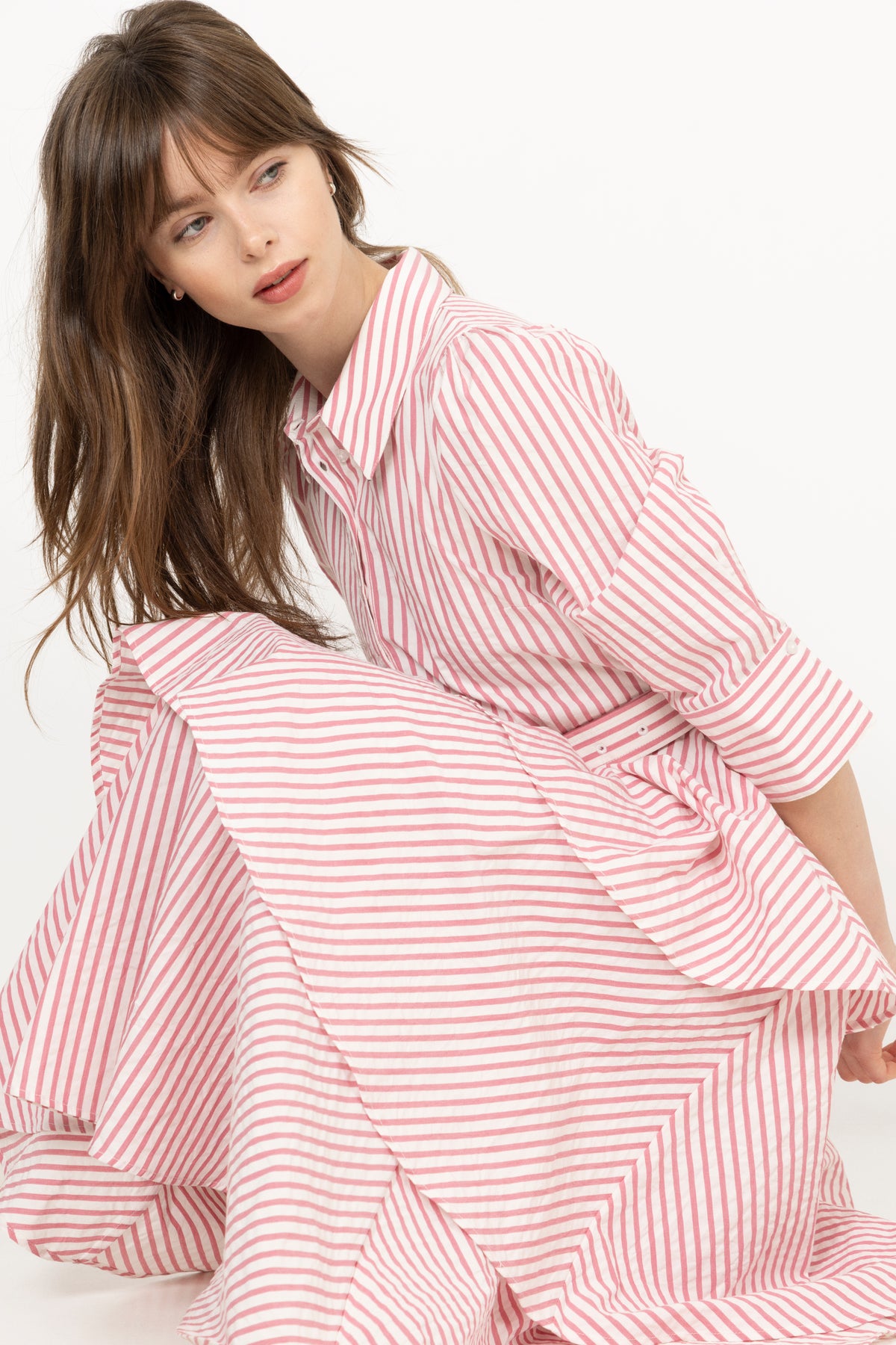 Seersucker Flounce Dress - Pink Stripe