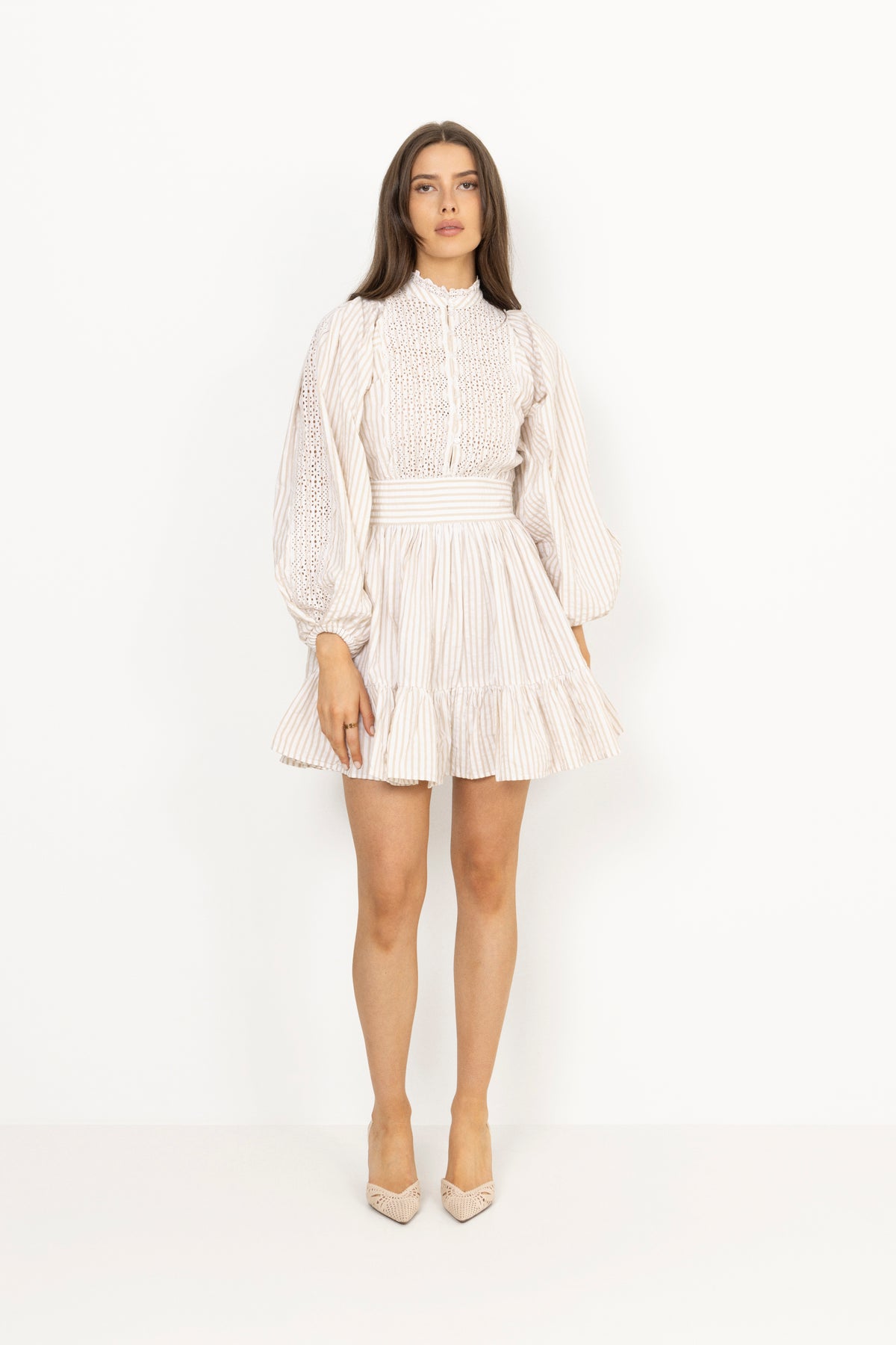Seersucker Mini Dress - Khaki Stripe