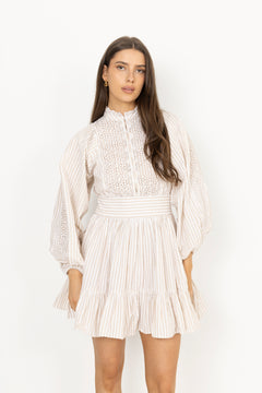 Seersucker Mini Dress - Khaki Stripe