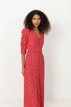 Spring Button-Down Dress - Red Dots