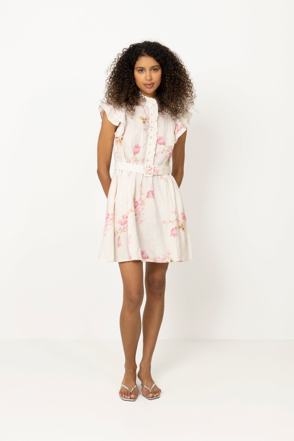 Linen Ruffle Dress - Pink Bloom