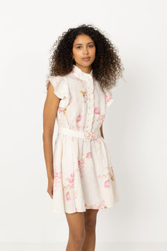 Linen Ruffle Dress - Pink Bloom