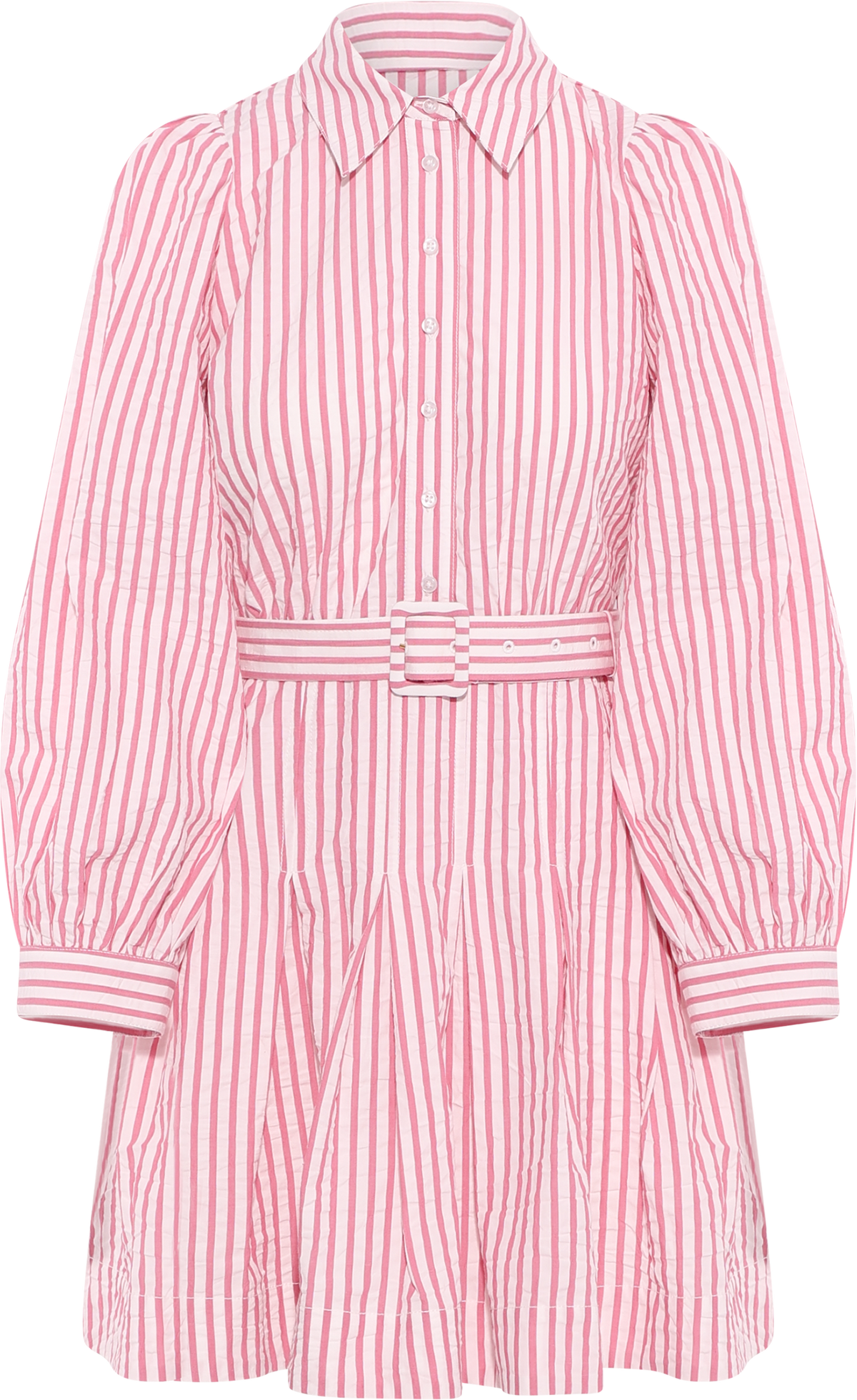 Seersucker Pleated Dress - Pink Stripe