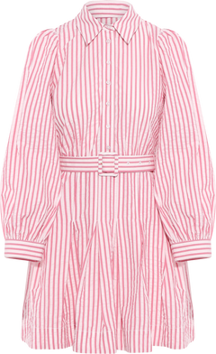 Seersucker Pleated Dress - Pink Stripe