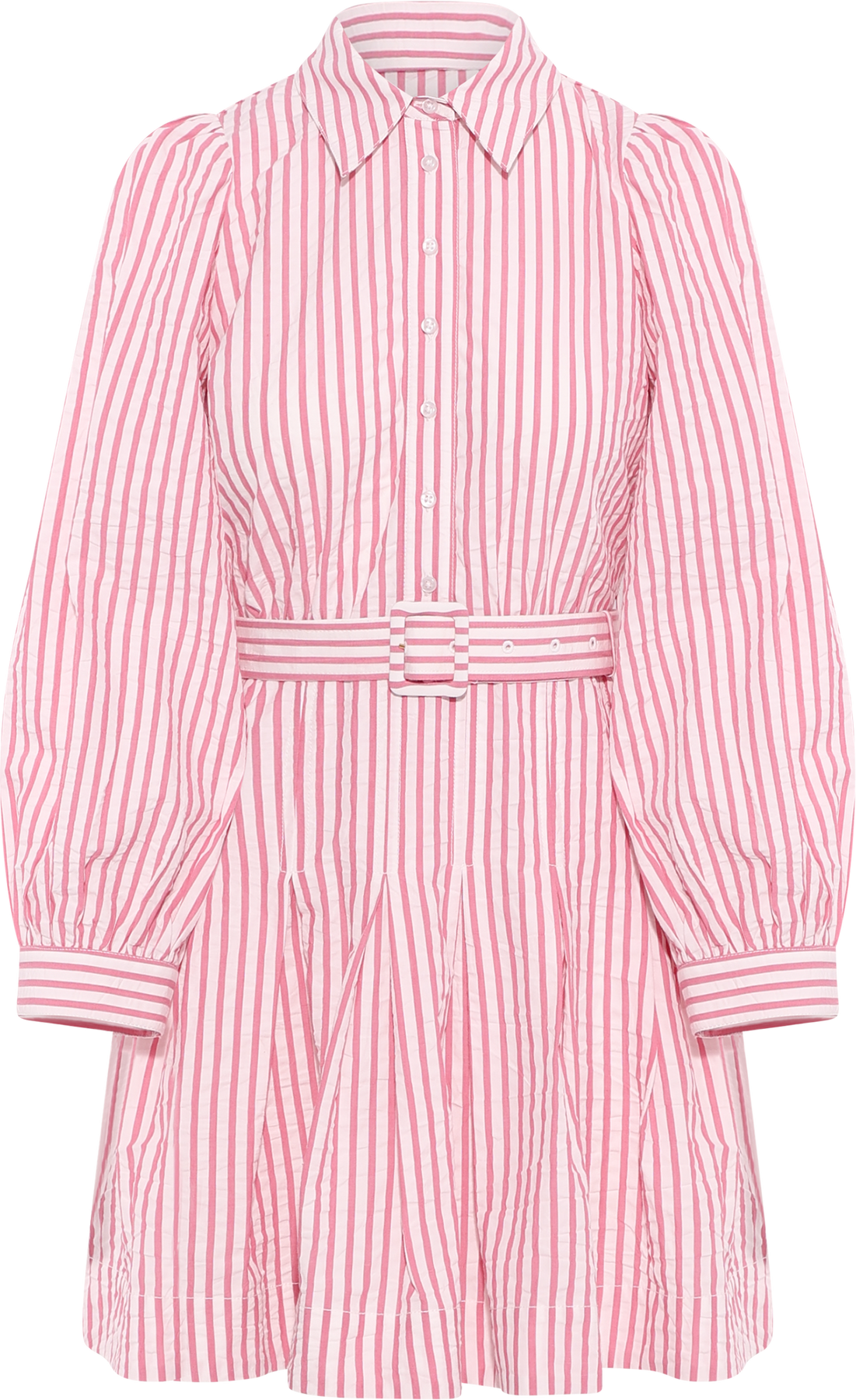 Seersucker Pleated Dress - Pink Stripe