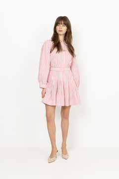 Seersucker Pleated Dress - Pink Stripe