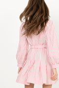 Seersucker Pleated Dress - Pink Stripe