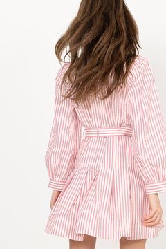 Seersucker Pleated Dress - Pink Stripe