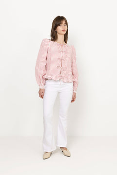 Seersucker Bow Blouse - Pink Stripe